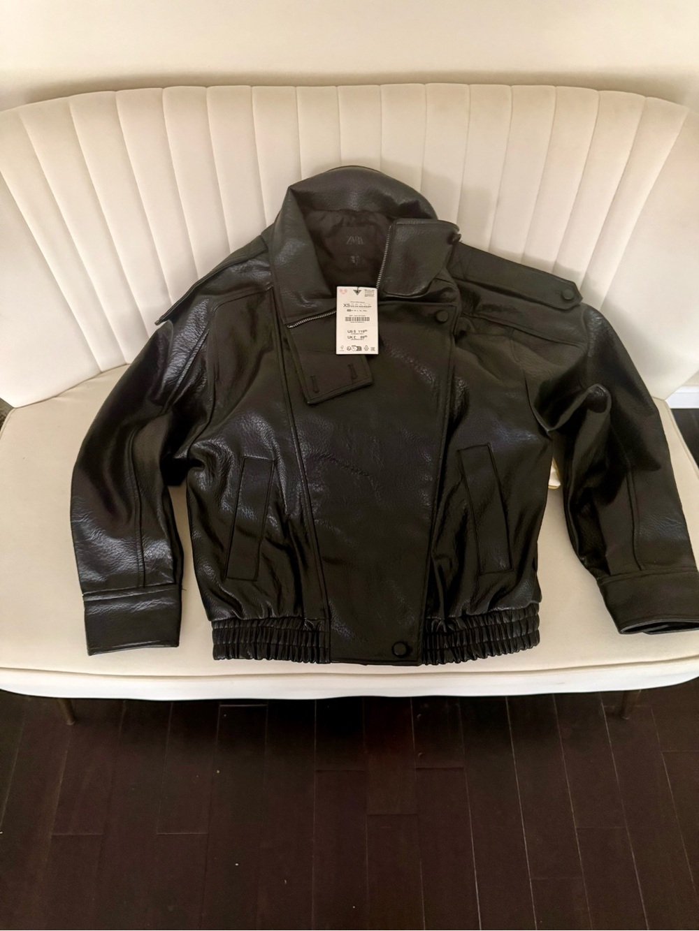 Zara Black Faux Leather Women's Bomber Jacket